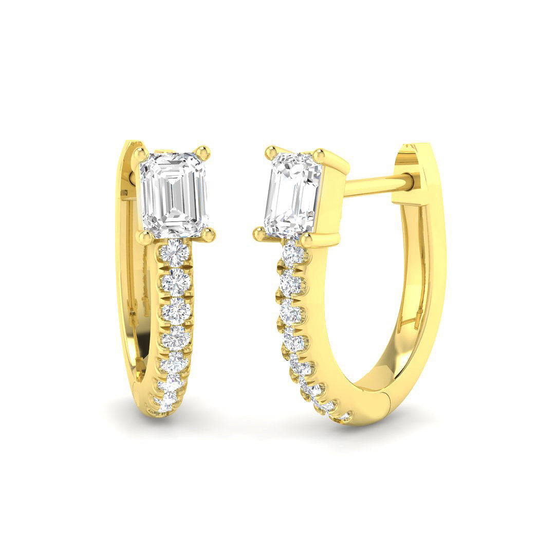 Hoop Earrings with Emerald & Round Diamonds in 10K/14K gold and platinum with certified lab-grown or natural diamonds