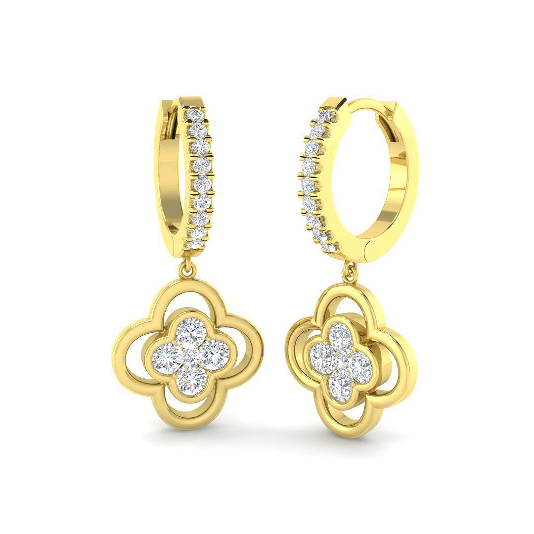 Lusly 1ct Gold Clover Diamond Earrings - Elegant Luxury Jewelry in 10K/14K gold and platinum with certified lab-grown or natural diamonds