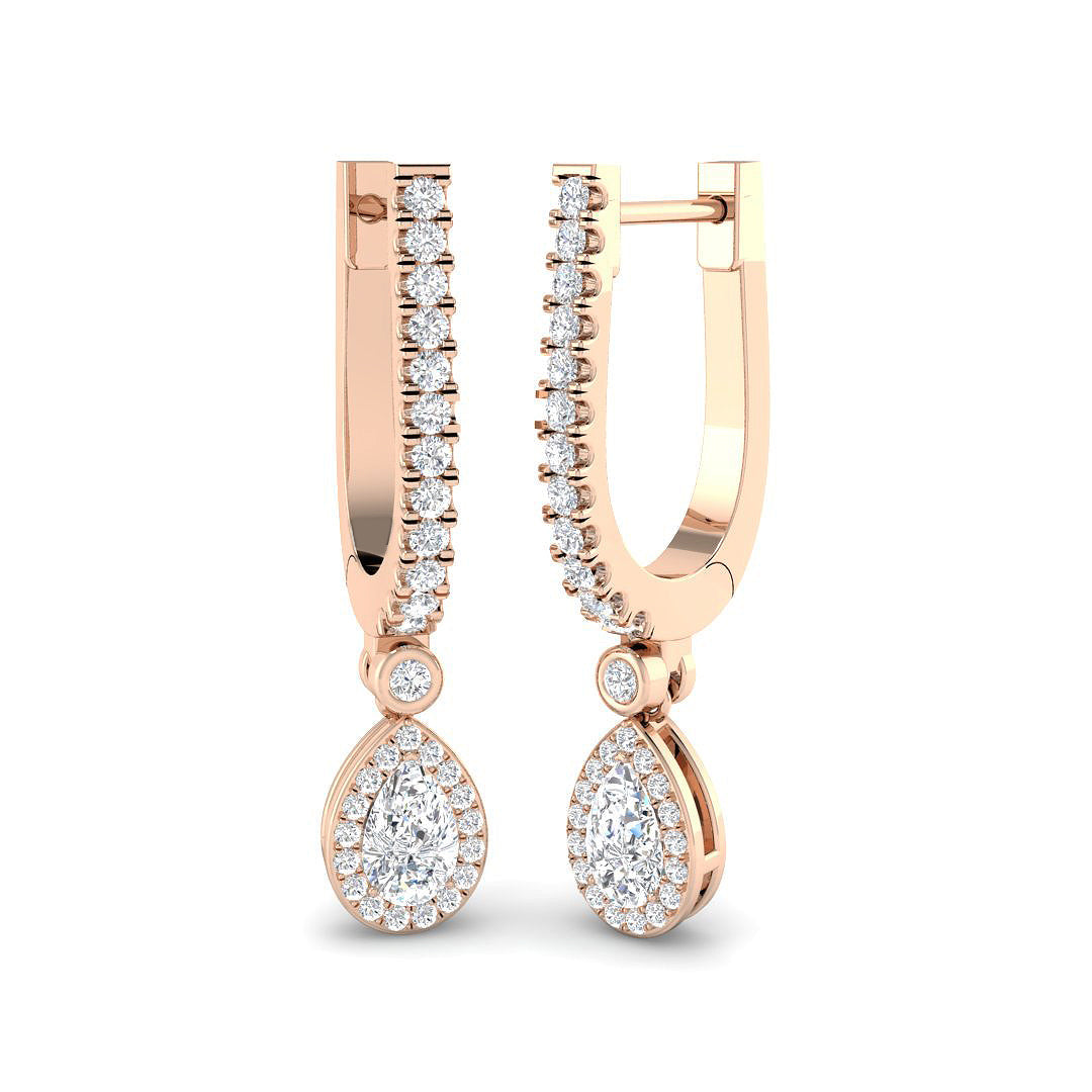 Luvwy 1ct Gold Drop & Trilogy Diamond Earrings - Elegant Luxury Jewelry in 10K/14K gold and platinum with certified lab-grown or natural diamonds