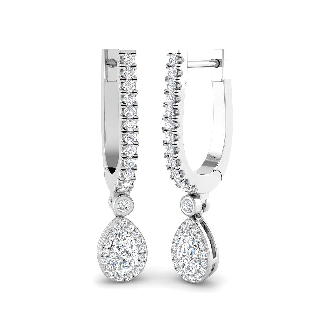 Luvwy 1ct Gold Drop & Trilogy Diamond Earrings - Elegant Luxury Jewelry in 10K/14K gold and platinum with certified lab-grown or natural diamonds