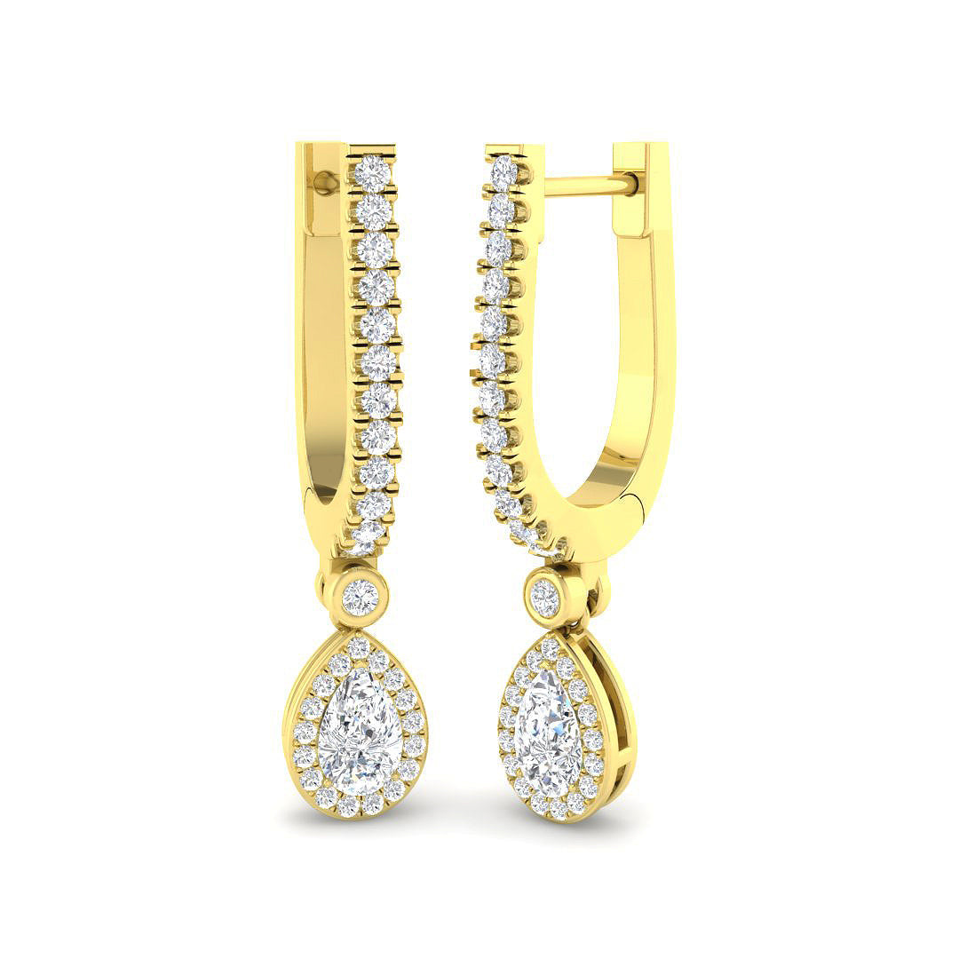 Luvwy 1ct Gold Drop & Trilogy Diamond Earrings - Elegant Luxury Jewelry in 10K/14K gold and platinum with certified lab-grown or natural diamonds