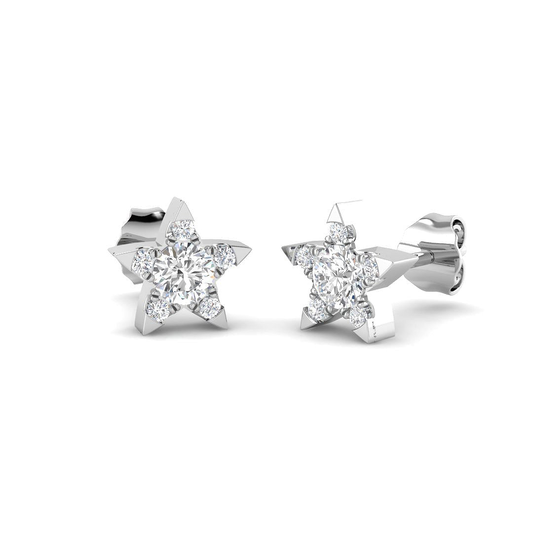 Stud Earrings with Star Shape Diamond Cluster - 0.5ct in 10K/14K gold and platinum with certified lab-grown or natural diamonds