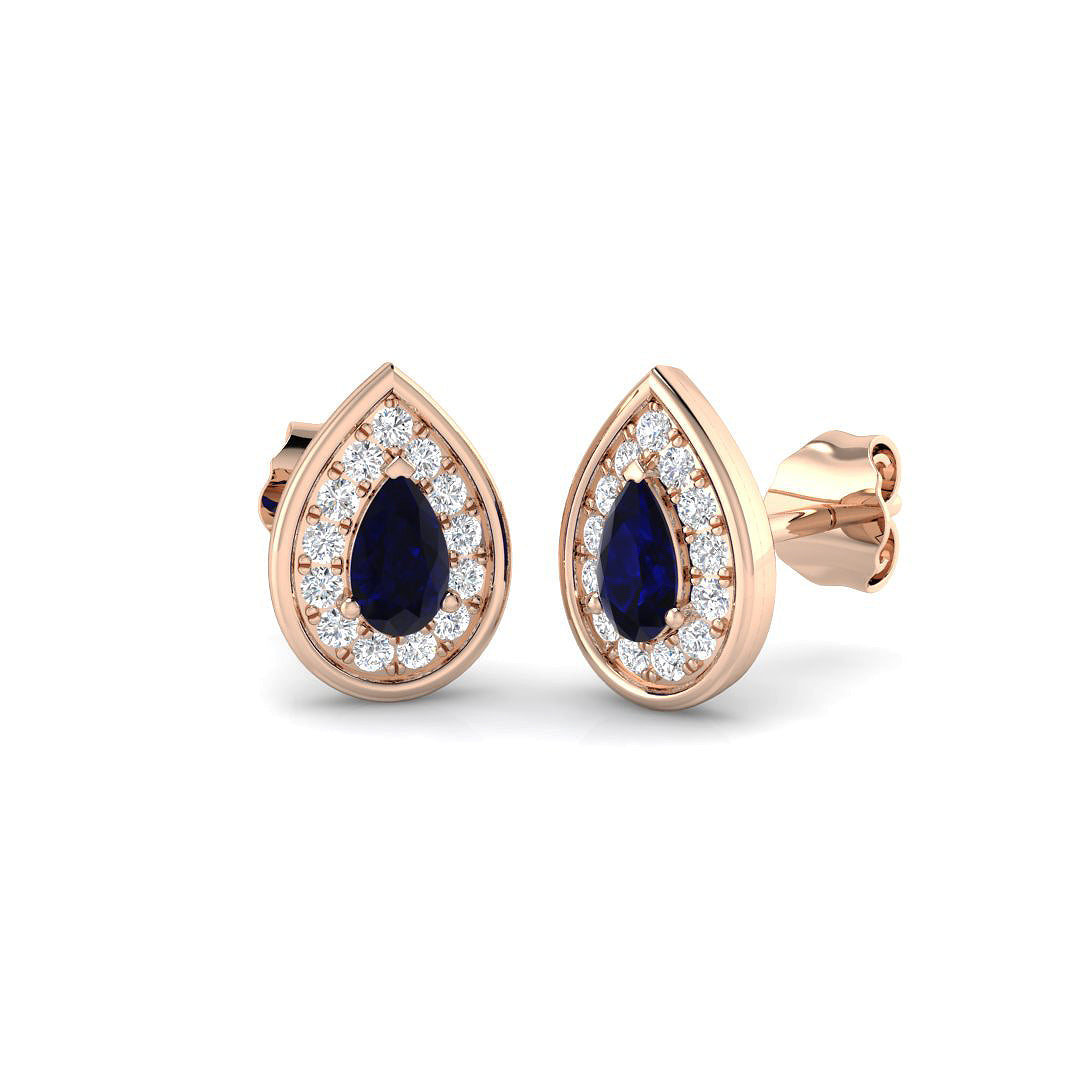 Pear Cut Blue Sapphire Diamond Stud Earrings - Luxury Gemstone Jewelry in 10K/14K gold and platinum with certified lab-grown or natural diamonds