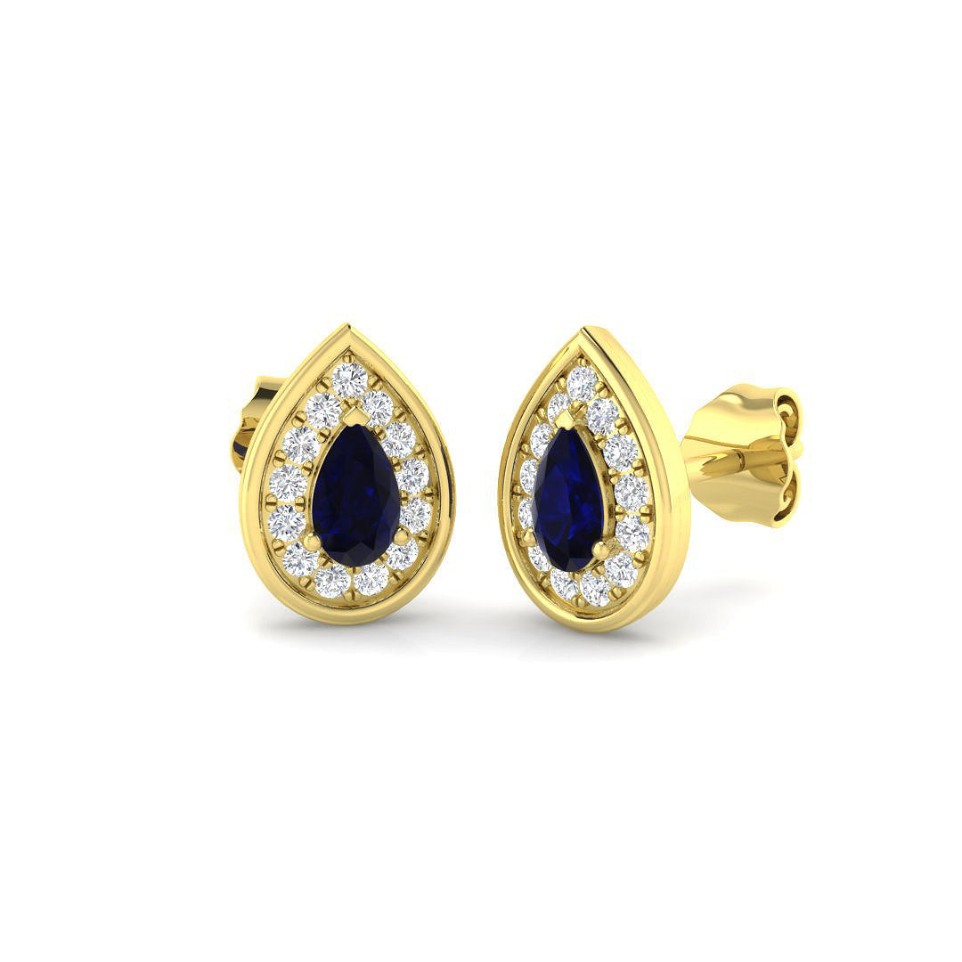 Pear Cut Blue Sapphire Diamond Stud Earrings - Luxury Gemstone Jewelry in 10K/14K gold and platinum with certified lab-grown or natural diamonds