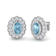 Aquamarine Gemstone Halo Stud Earrings with Diamonds - Luxury Jewelry in 10K/14K gold and platinum with certified lab-grown or natural diamonds