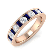 Blue Sapphire Half Eternity Ring in Natural Round & Baguette Diamonds in 10K/14K gold and platinum with certified lab-grown or natural diamonds