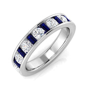 Blue Sapphire Half Eternity Ring in Natural Round & Baguette Diamonds in 10K/14K gold and platinum with certified lab-grown or natural diamonds