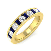 Blue Sapphire Half Eternity Ring in Natural Round & Baguette Diamonds in 10K/14K gold and platinum with certified lab-grown or natural diamonds