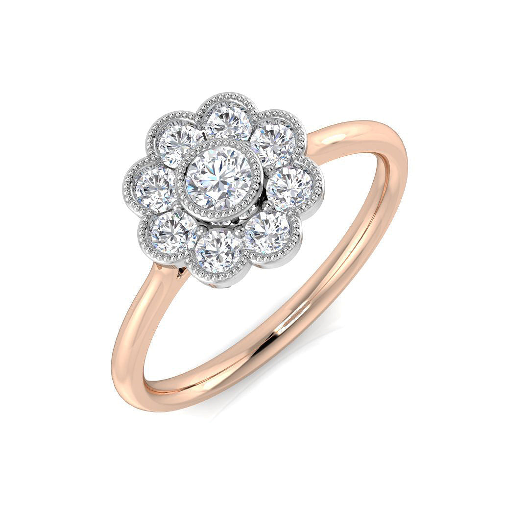 Round Diamond Floral Halo Ring 0.50ct in 10K/14K gold and platinum with certified lab-grown or natural diamonds
