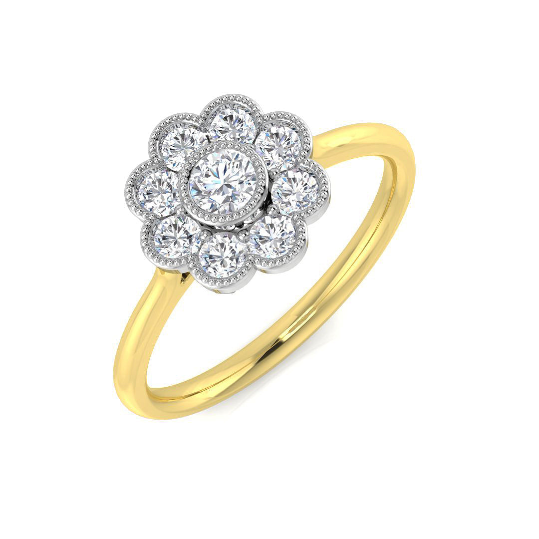 Round Diamond Floral Halo Ring 0.50ct in 10K/14K gold and platinum with certified lab-grown or natural diamonds