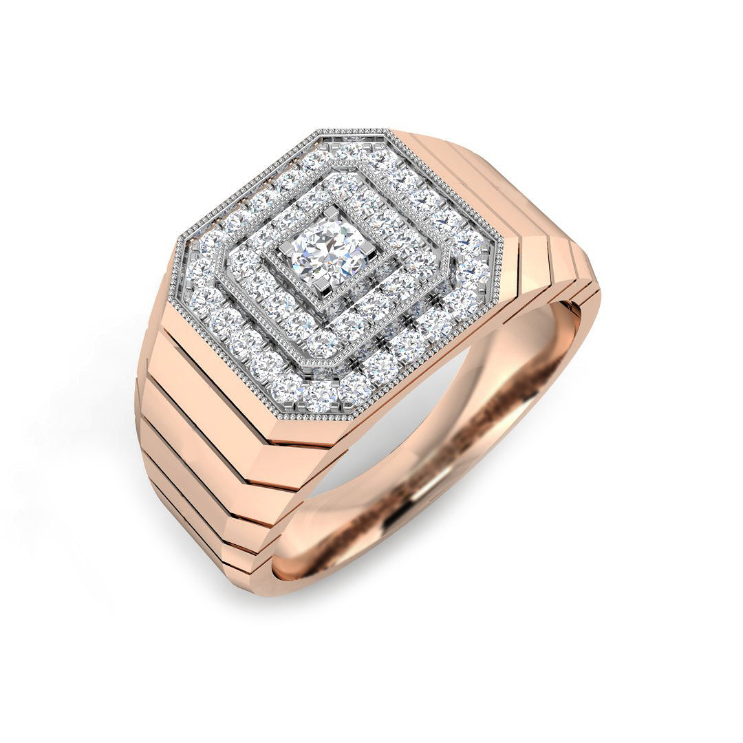 Men's Octagonal Pave Diamond Ring in 10K/14K gold and platinum with certified lab-grown or natural diamonds