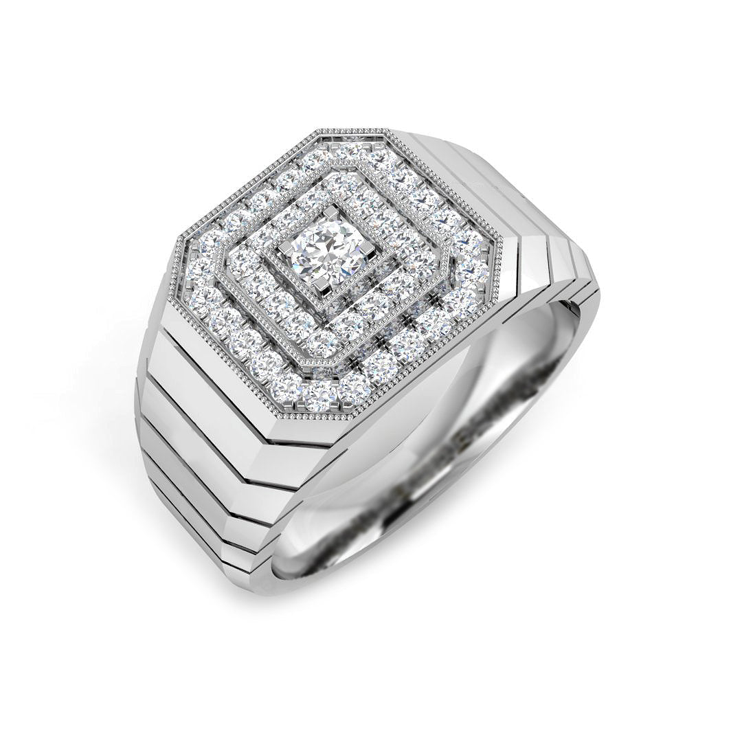 Men's Octagonal Pave Diamond Ring in 10K/14K gold and platinum with certified lab-grown or natural diamonds