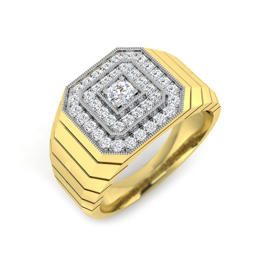 Men's Octagonal Pave Diamond Ring in 10K/14K gold and platinum with certified lab-grown or natural diamonds