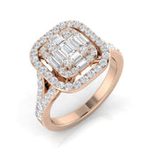 1.00 Ct Baguette & Round Diamond Double Halo Style Engagement Ring in 10K/14K gold and platinum with certified lab-grown or natural diamonds