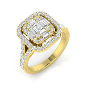 1.00 Ct Baguette & Round Diamond Double Halo Style Engagement Ring in 10K/14K gold and platinum with certified lab-grown or natural diamonds