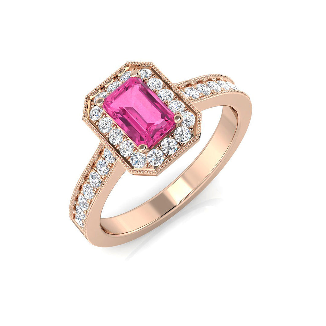 Diamond Livibgktob Pink Sapphire Ring in 10K/14K gold and platinum with certified lab-grown or natural diamonds