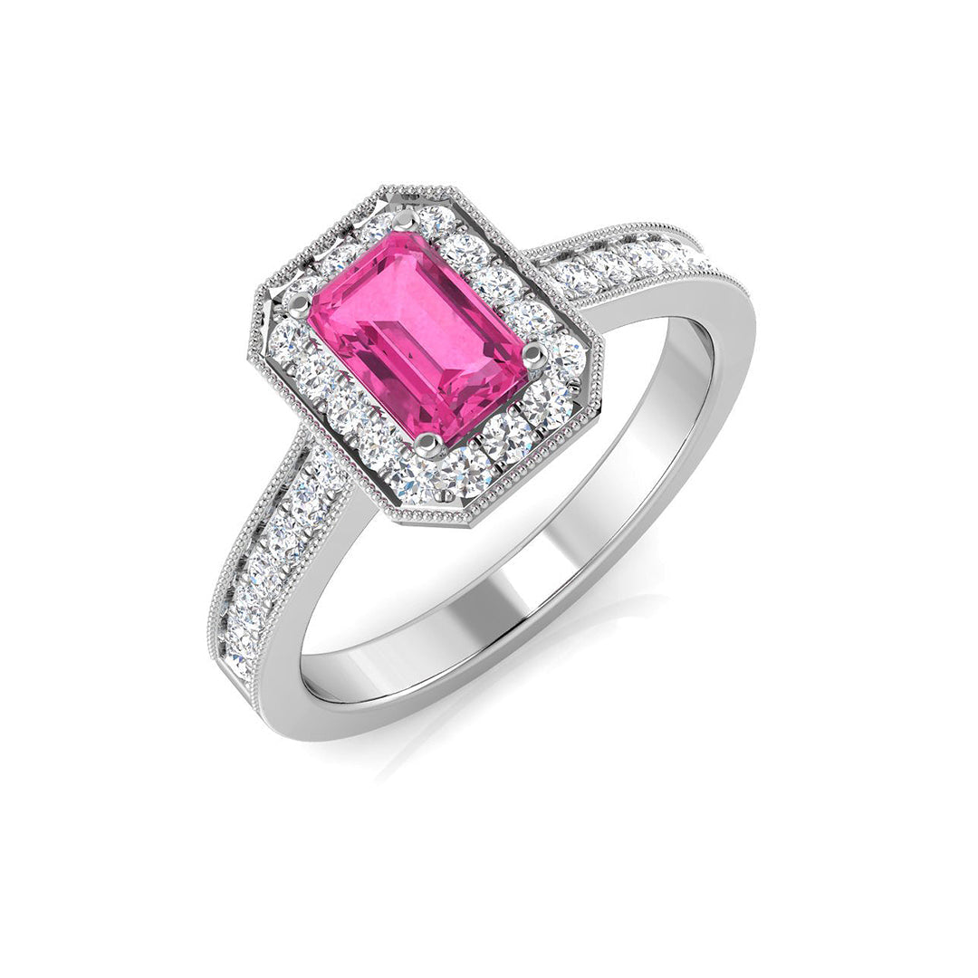 Diamond Livibgktob Pink Sapphire Ring in 10K/14K gold and platinum with certified lab-grown or natural diamonds
