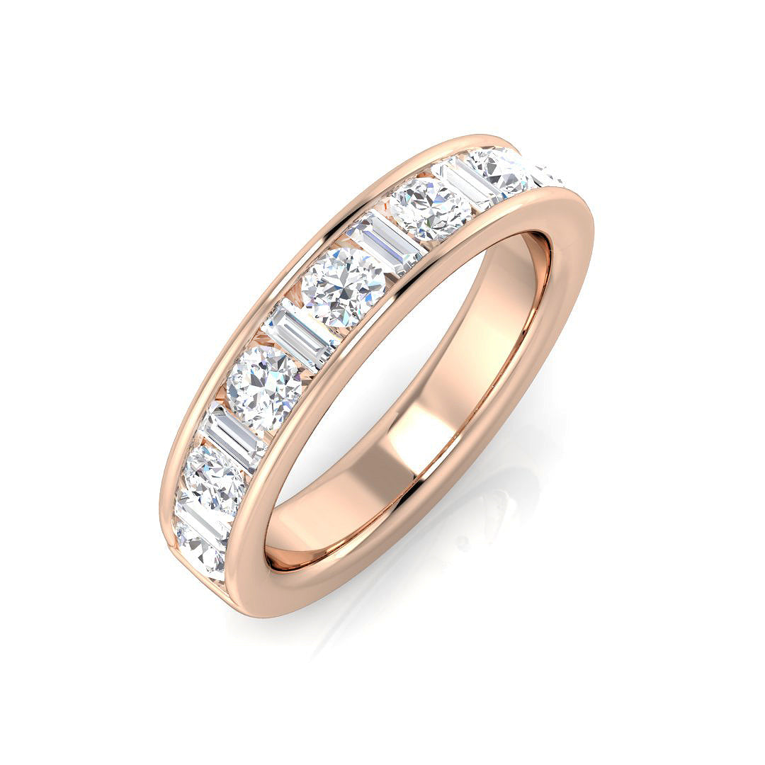 Natural Diamond Half Eternity Ring with Round & Baguette Wedding Band in 10K/14K gold and platinum with certified lab-grown or natural diamonds
