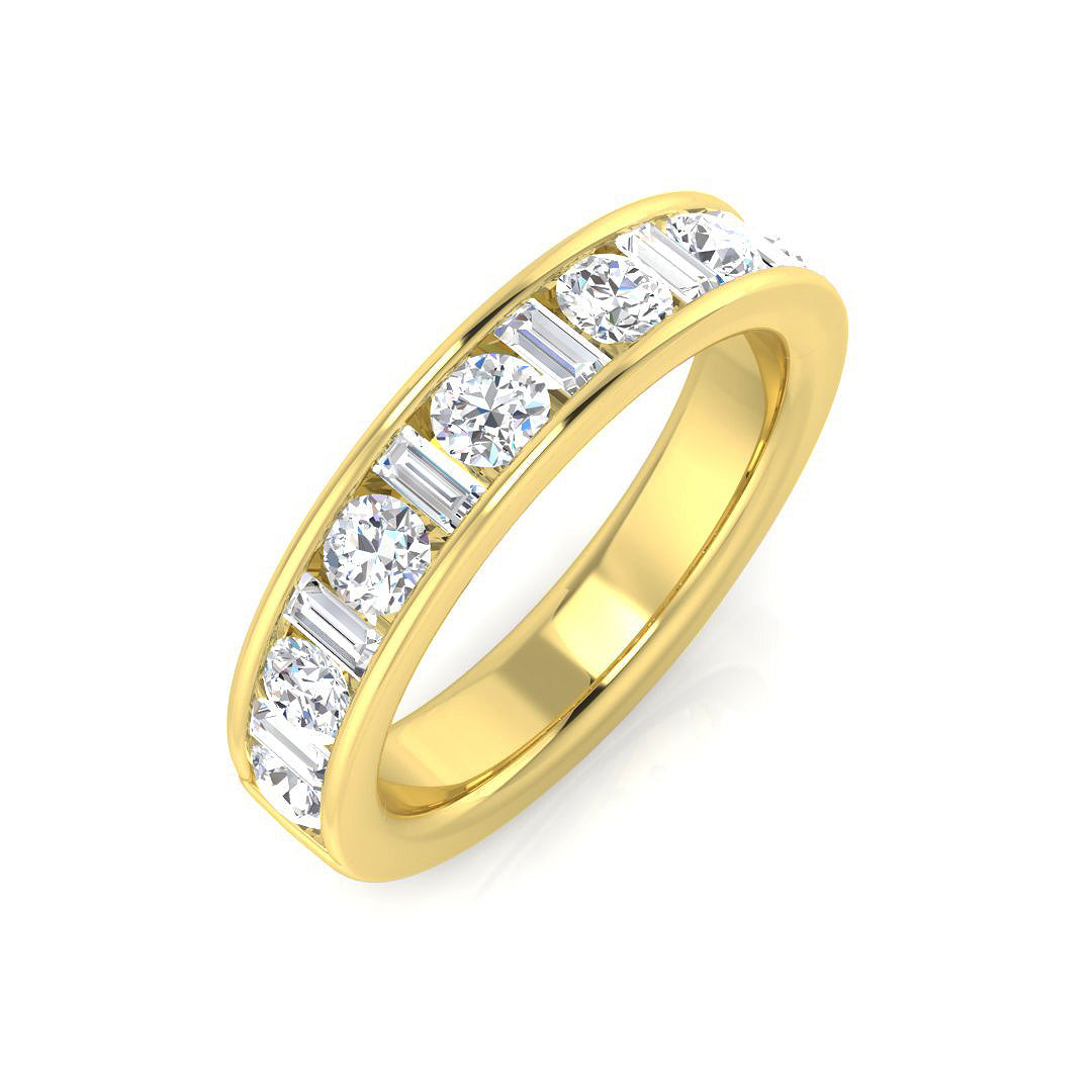 Natural Diamond Half Eternity Ring with Round & Baguette Wedding Band in 10K/14K gold and platinum with certified lab-grown or natural diamonds