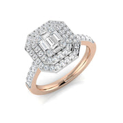 Lab Grown Baguette & Round Cut DIamond Engagement Ring in 10K/14K gold and platinum with certified lab-grown or natural diamonds