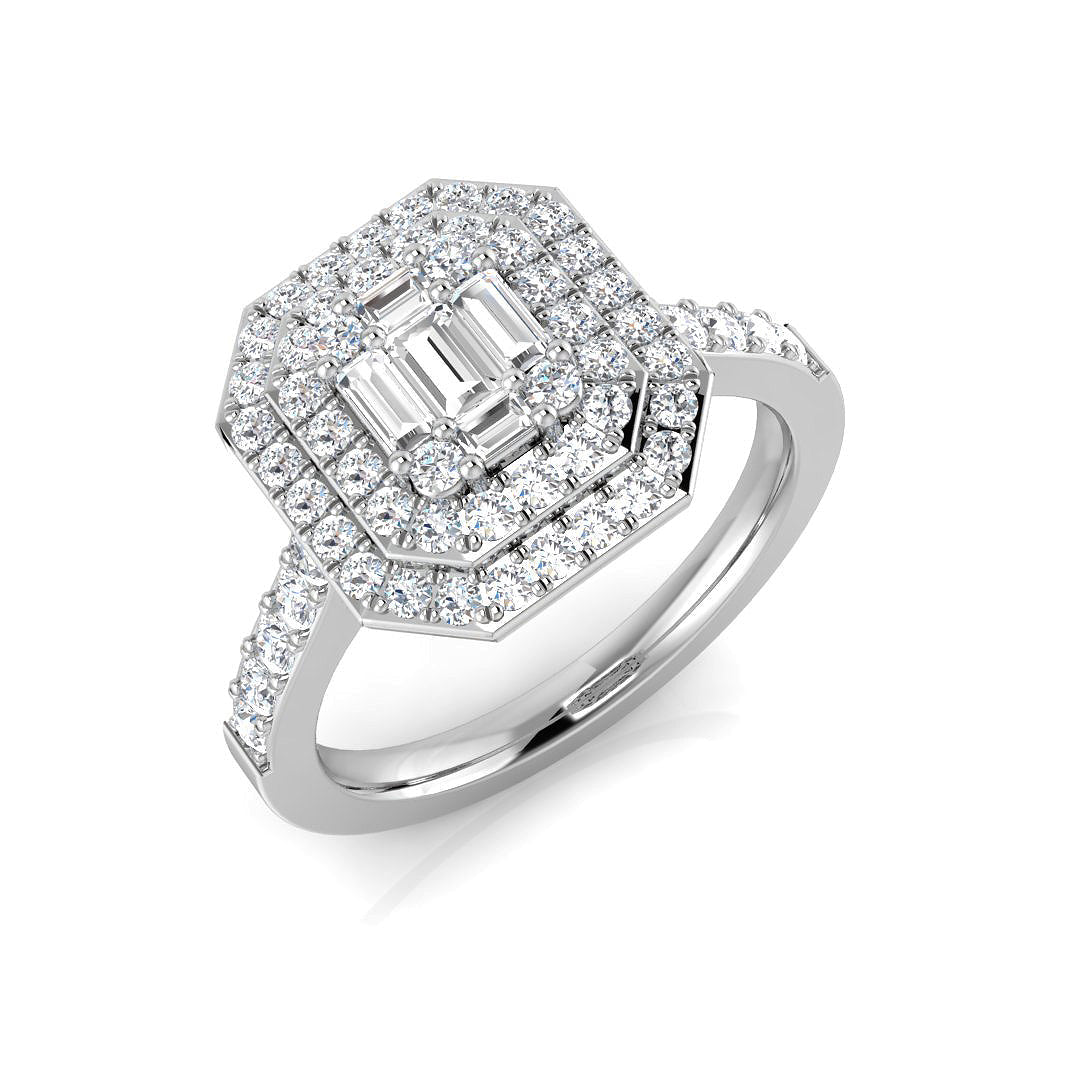 Lab Grown Baguette & Round Cut DIamond Engagement Ring in 10K/14K gold and platinum with certified lab-grown or natural diamonds