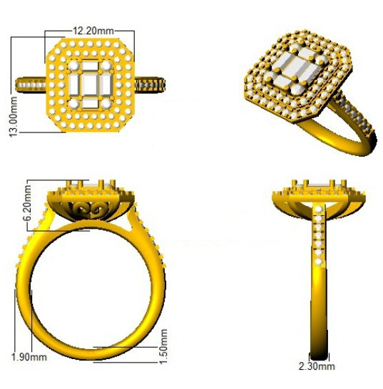 Lab Grown Baguette & Round Cut DIamond Engagement Ring in 10K/14K gold and platinum with certified lab-grown or natural diamonds