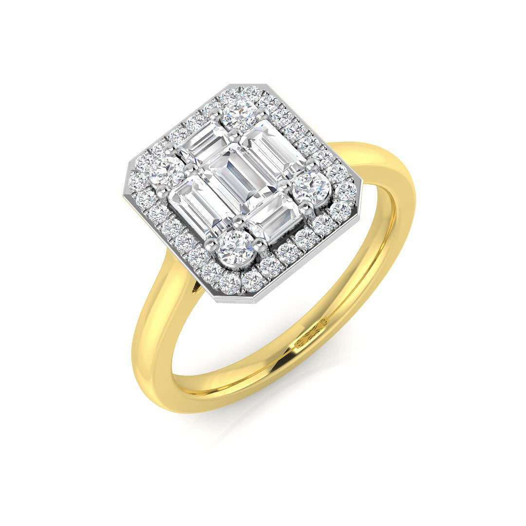 Diamond Bedford Baguette & Brilliant Ring in 10K/14K gold and platinum with certified lab-grown or natural diamonds