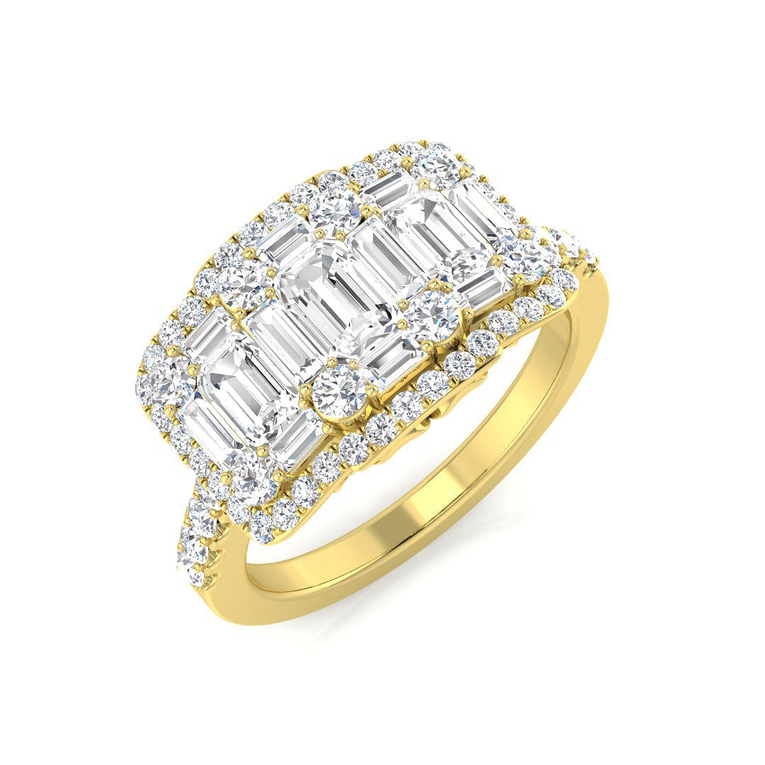 Baguette & Round Diamond Cluster Ring 1.5ct Halo Luxury UK in 10K/14K gold and platinum with certified lab-grown or natural diamonds