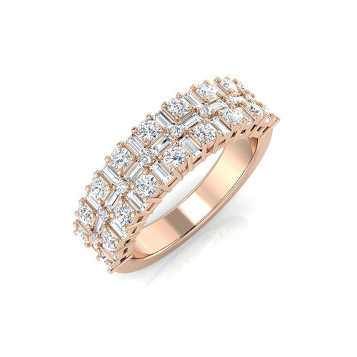 1.0Ct Round and Baguette Diamond Half Eternity Ring in 10K/14K gold and platinum with certified lab-grown or natural diamonds