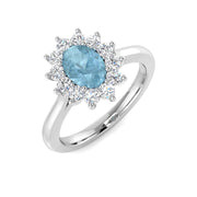 Oval Cut Aquamarine Engagement Ring with Cluster Halo - Fine Jewellery in 10K/14K gold and platinum with certified lab-grown or natural diamonds
