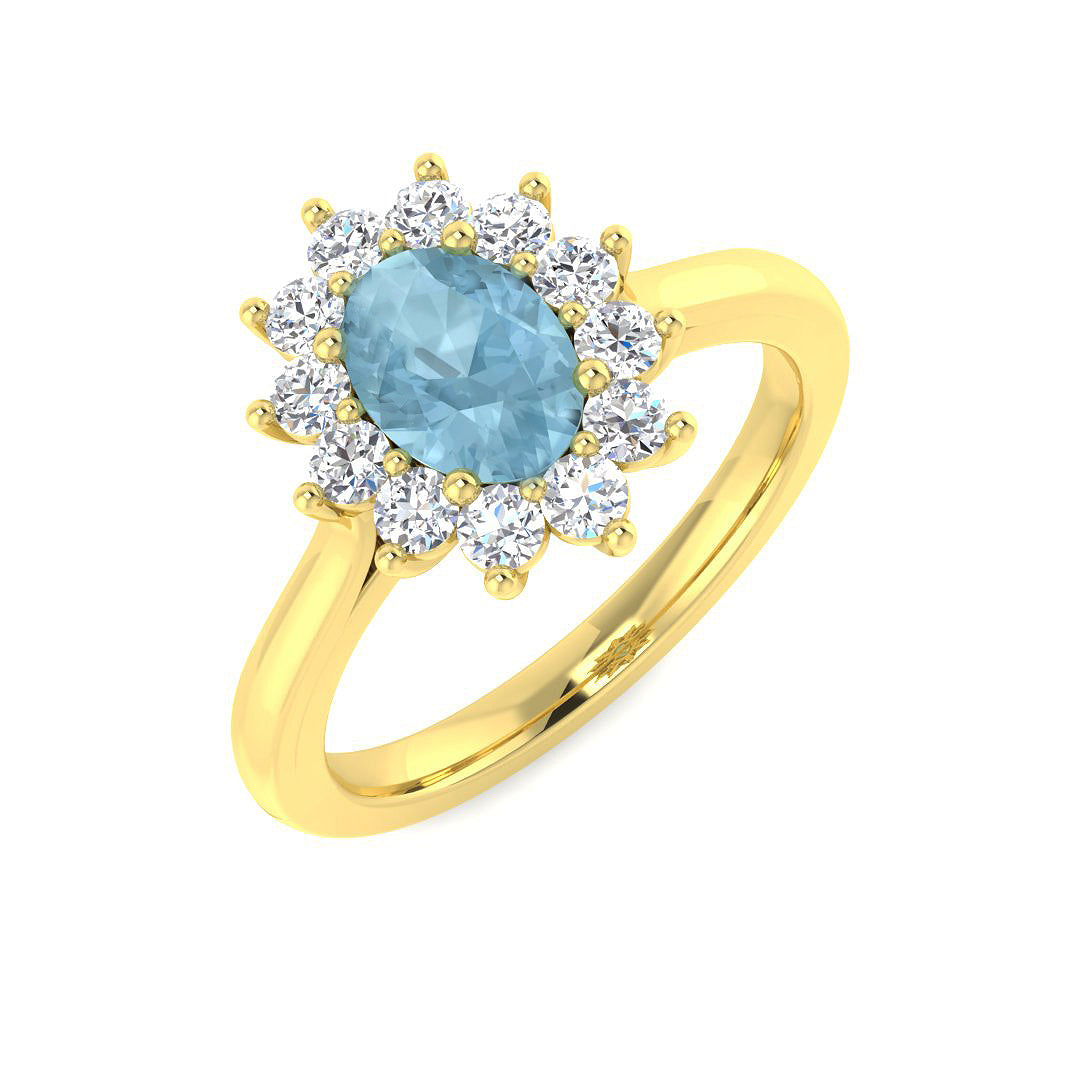 Oval Cut Aquamarine Engagement Ring with Cluster Halo - Fine Jewellery in 10K/14K gold and platinum with certified lab-grown or natural diamonds