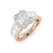 Baguette & Round Diamond Cluster Engagement Ring in 10K/14K gold and platinum with certified lab-grown or natural diamonds