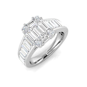 Baguette & Round Diamond Cluster Engagement Ring in 10K/14K gold and platinum with certified lab-grown or natural diamonds