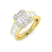 Baguette & Round Diamond Cluster Engagement Ring in 10K/14K gold and platinum with certified lab-grown or natural diamonds