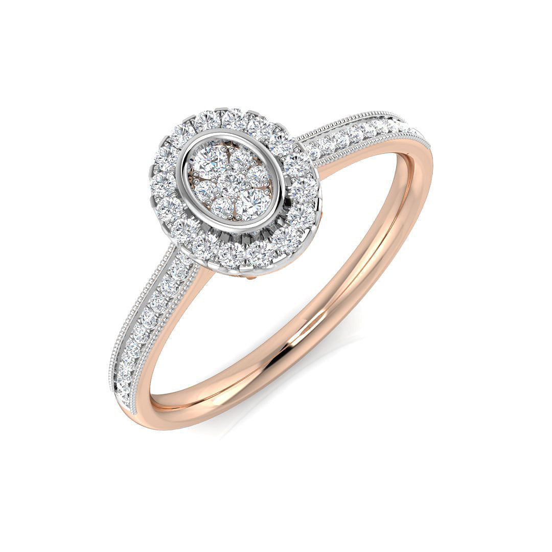 Round Cluster Halo Diamond Ring in 10K/14K gold and platinum with certified lab-grown or natural diamonds