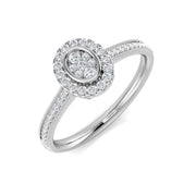Round Cluster Halo Diamond Ring in 10K/14K gold and platinum with certified lab-grown or natural diamonds