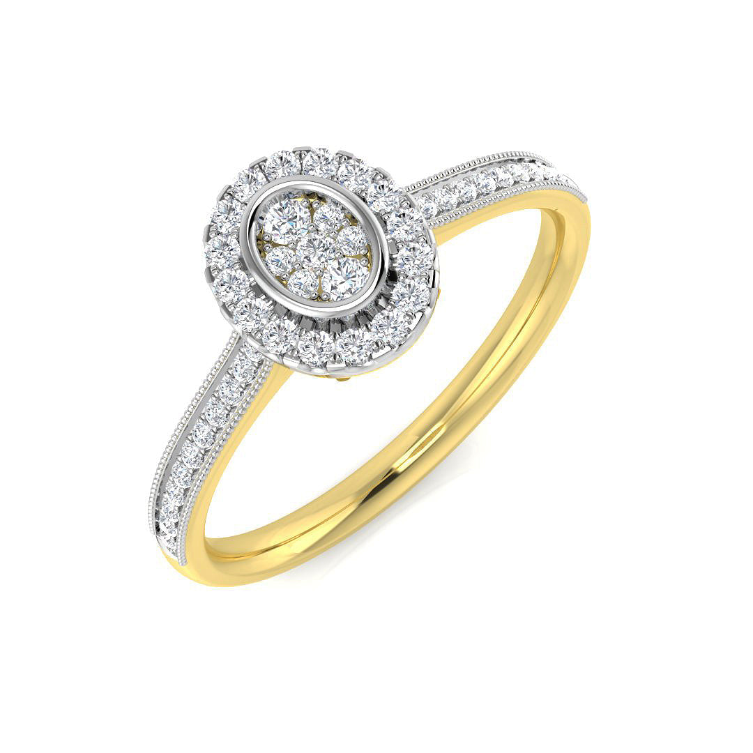 Round Cluster Halo Diamond Ring in 10K/14K gold and platinum with certified lab-grown or natural diamonds