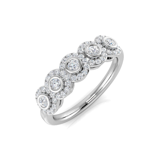 5 Stone Diamond Ring 0.33ct Bezel Halo Band UK Hallmarked | 10K & 14K Gold, Platinum