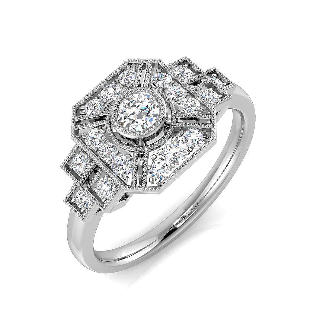 Vintage-Style Diamond Halo Ring in 10K/14K gold and platinum with certified lab-grown or natural diamonds