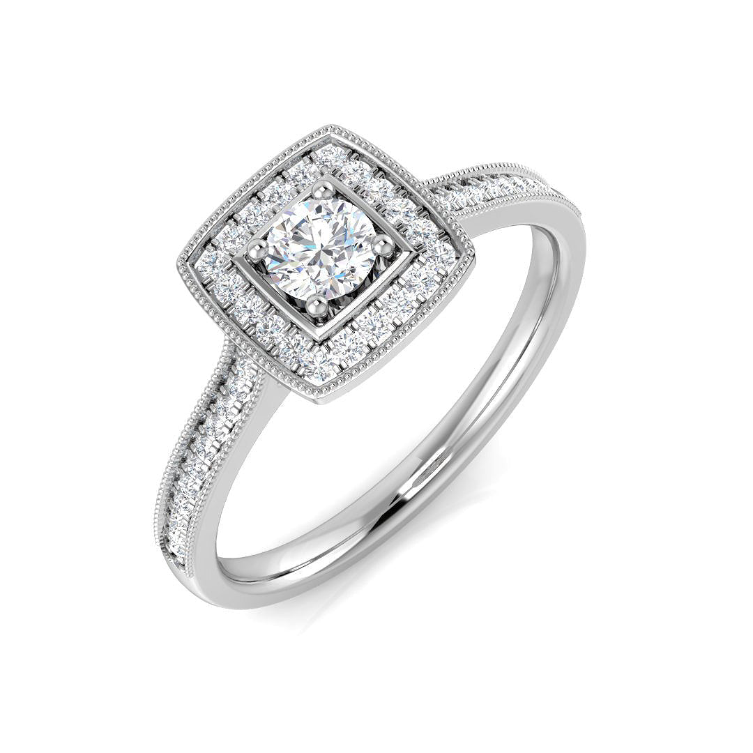 Square Halo Diamond Engagement Ring 0.20ct in 10K/14K gold and platinum with certified lab-grown or natural diamonds