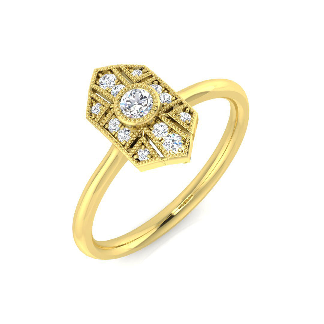 Art Deco Hexagon Diamond Cluster Ring 0.15ct in 10K/14K gold and platinum with certified lab-grown or natural diamonds