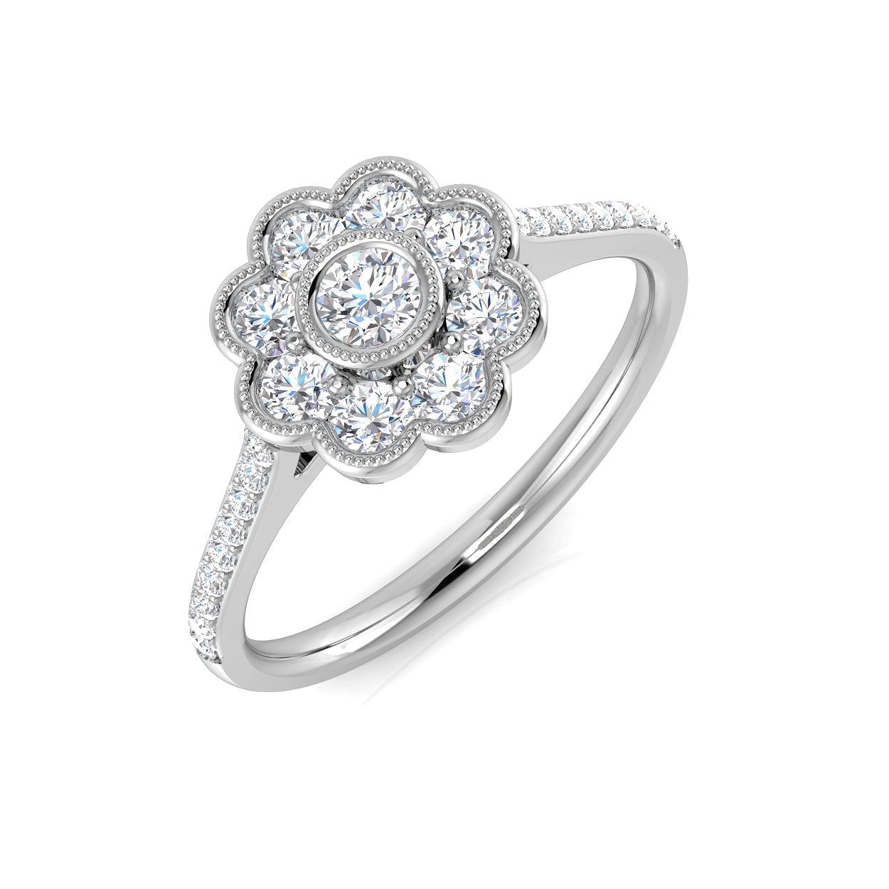 Floral Halo Diamond Ring 0.50ct in 10K/14K gold and platinum with certified lab-grown or natural diamonds