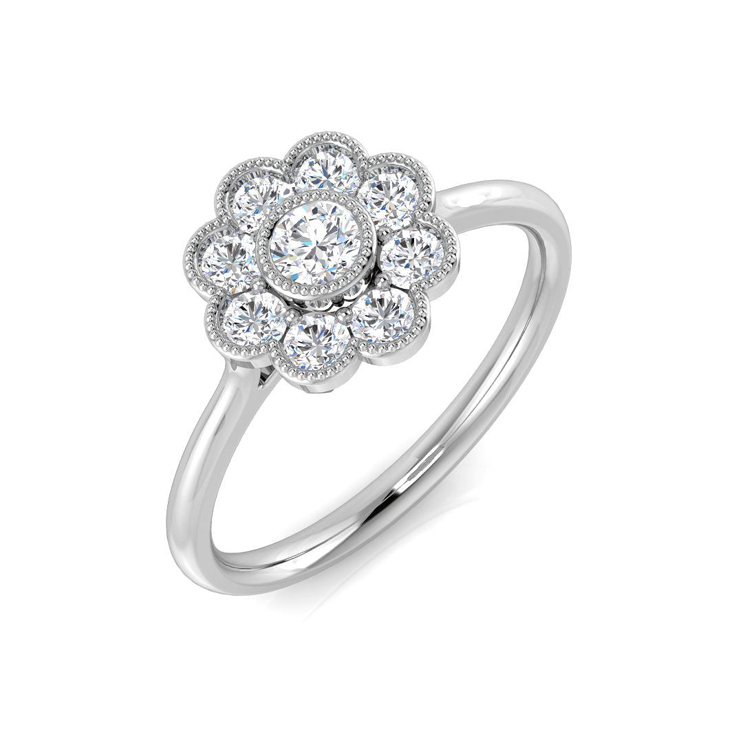 Round Diamond Floral Halo Ring 0.50ct in 10K/14K gold and platinum with certified lab-grown or natural diamonds
