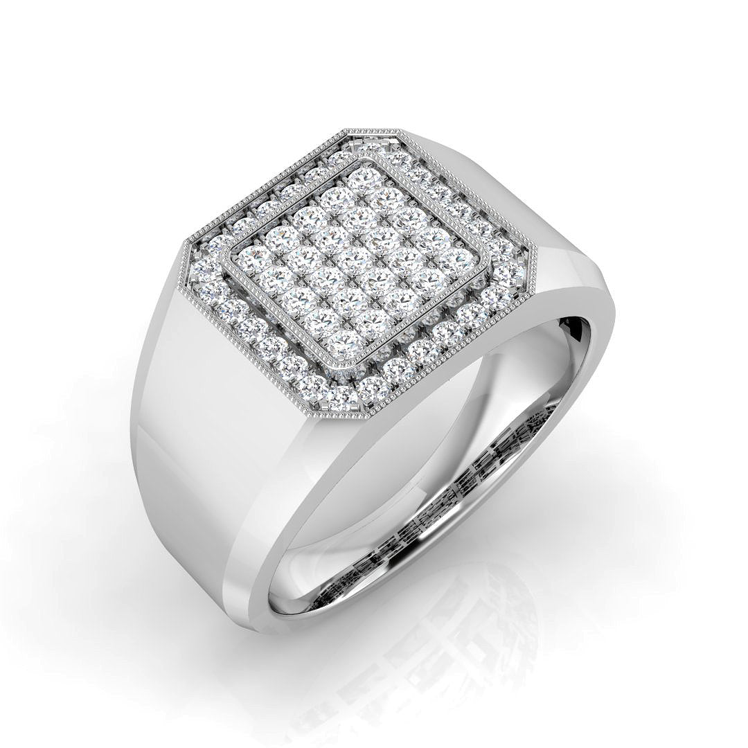 Lab-Grown Round Cut Diamond Signet Ring in 10K/14K gold and platinum with certified lab-grown or natural diamonds