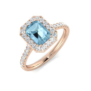 Blue Topaz Halo Diamond Engagement Ring in 10K/14K gold and platinum with certified lab-grown or natural diamonds