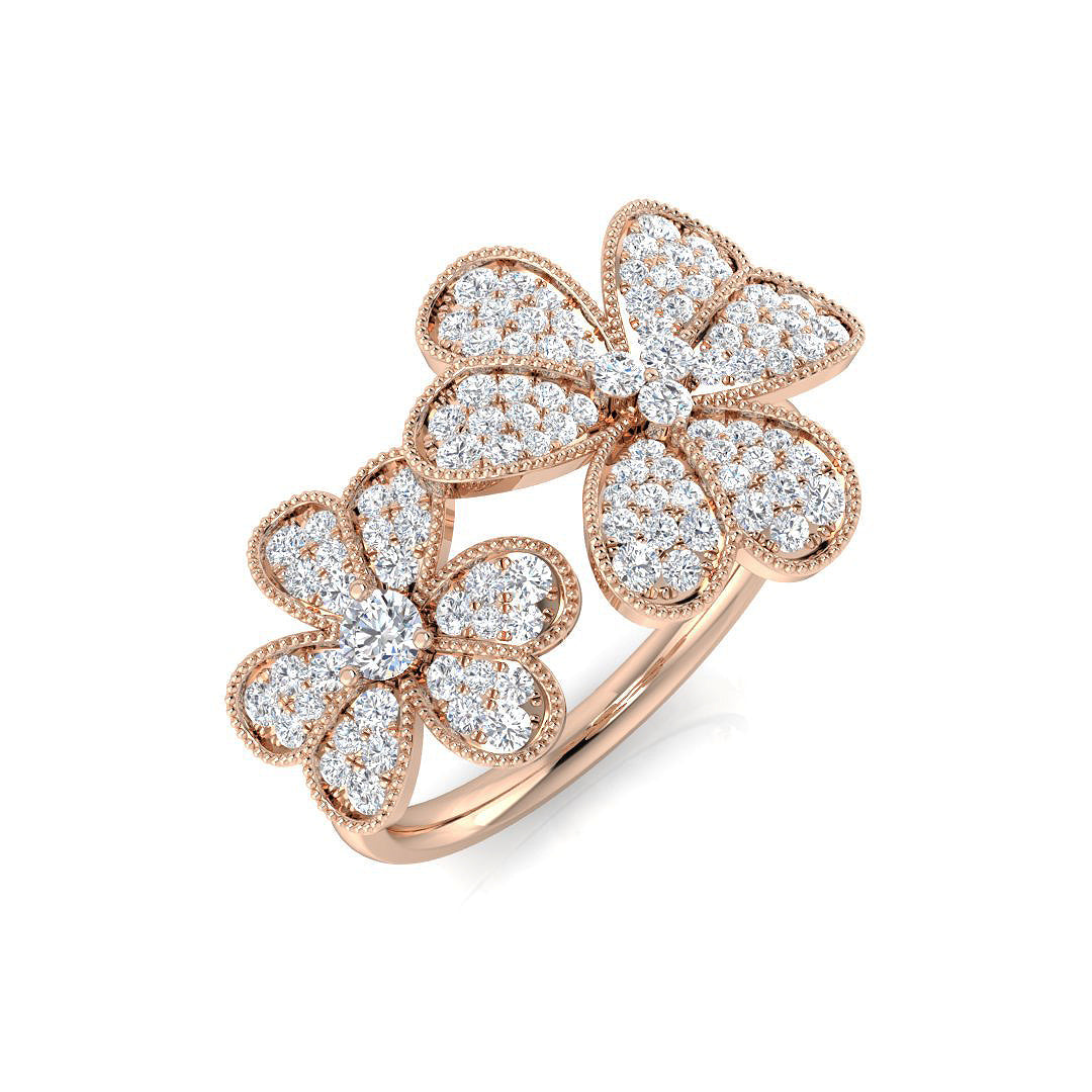 Double Flower Diamond Cluster Ring 0.50 in 10K/14K gold and platinum with certified lab-grown or natural diamonds