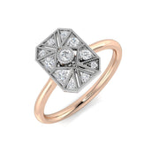 Art Deco Starburst Hexagon Diamond Ring 0.20ct in 10K/14K gold and platinum with certified lab-grown or natural diamonds