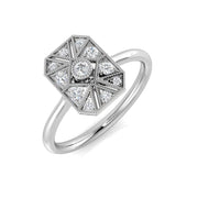 Art Deco Starburst Hexagon Diamond Ring 0.20ct in 10K/14K gold and platinum with certified lab-grown or natural diamonds