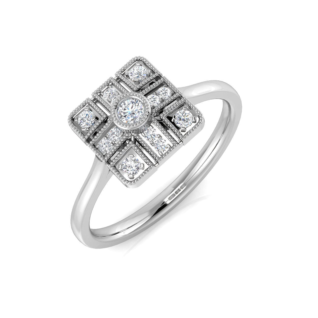Art Deco Square Halo Diamond Vintage Cluster Ring in 10K/14K gold and platinum with certified lab-grown or natural diamonds