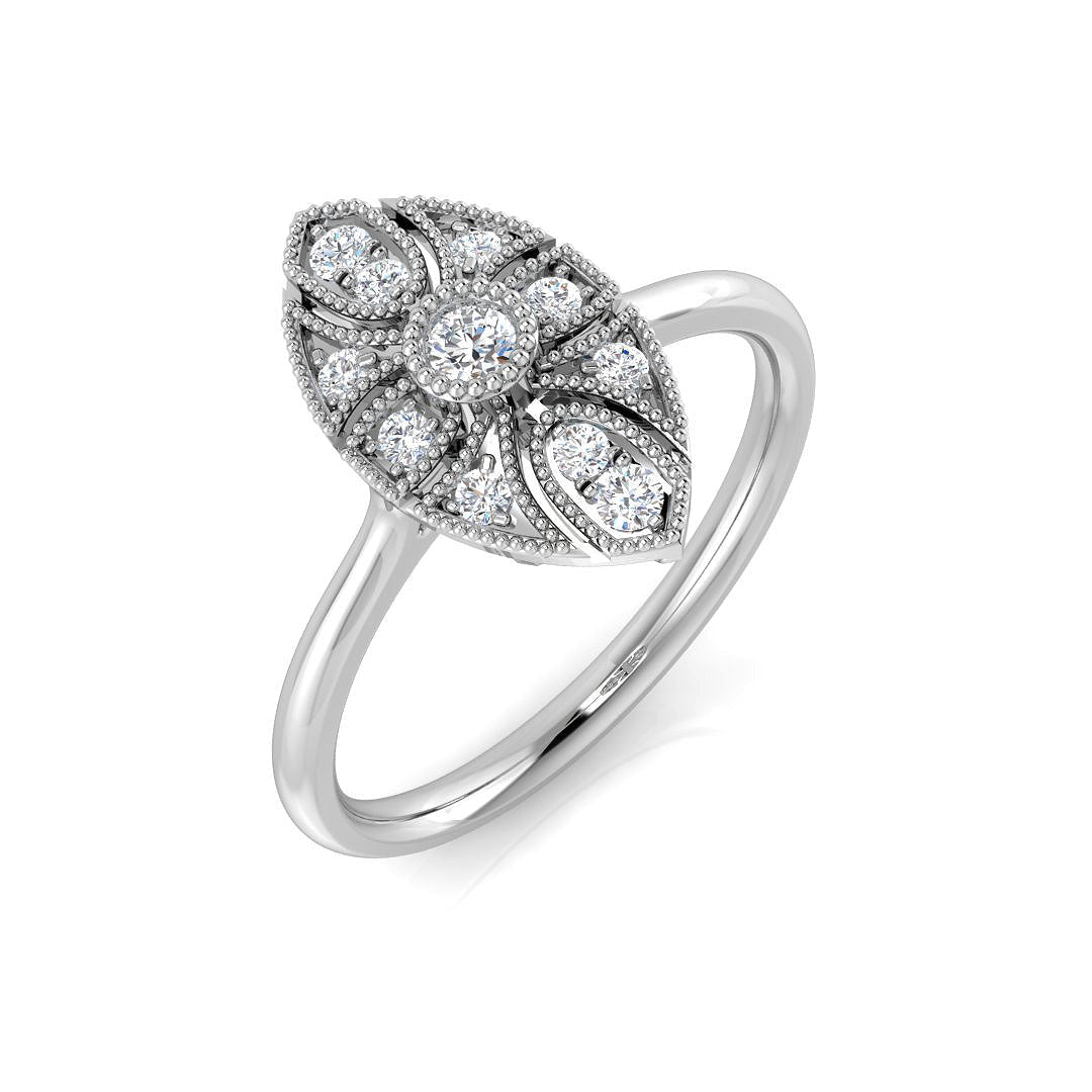 Lab-Grown Art Deco Floral Style Round Diamond Vintage Ring 0.20ct in 10K/14K gold and platinum with certified lab-grown or natural diamonds